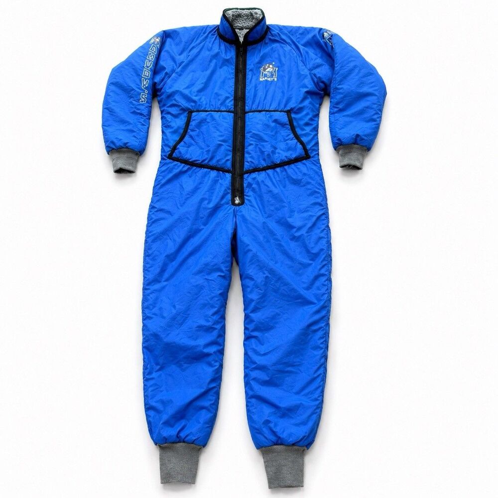 Vtg 70s Harveys Seattle Wash Snowmobile Suit One Piece Insulated Blue Medium